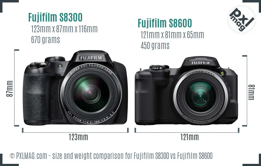 Fujifilm S8300 vs Fujifilm S8600 size comparison