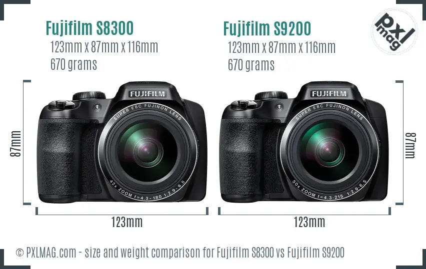 Fujifilm S8300 vs Fujifilm S9200 size comparison
