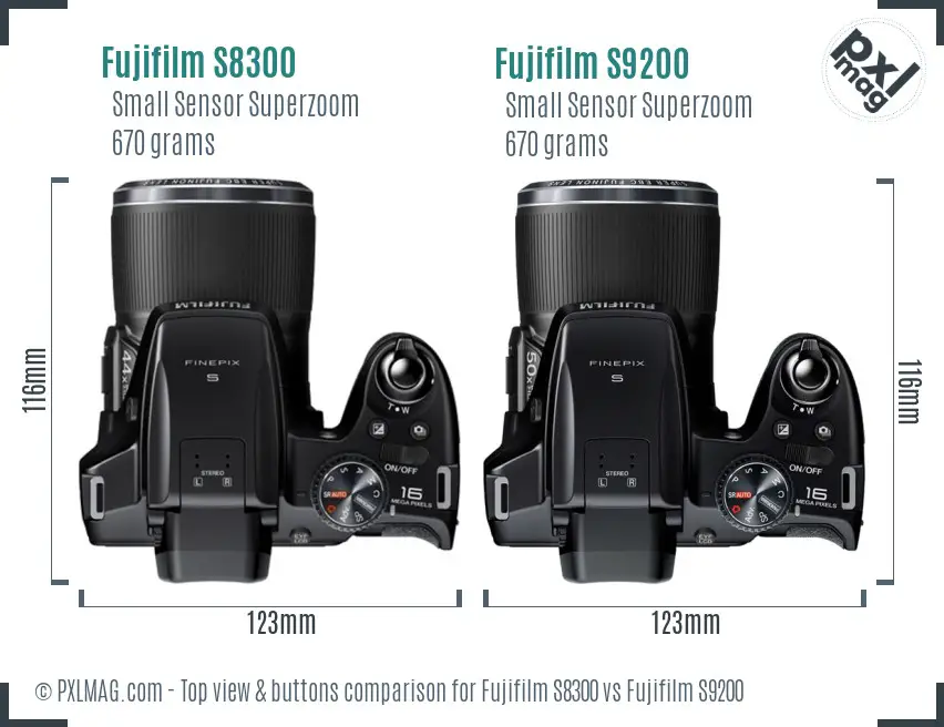 Fujifilm S8300 vs Fujifilm S9200 top view buttons comparison