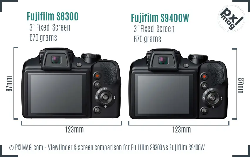 Fujifilm S8300 vs Fujifilm S9400W Screen and Viewfinder comparison