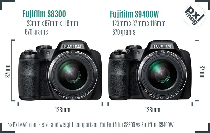 Fujifilm S8300 vs Fujifilm S9400W size comparison