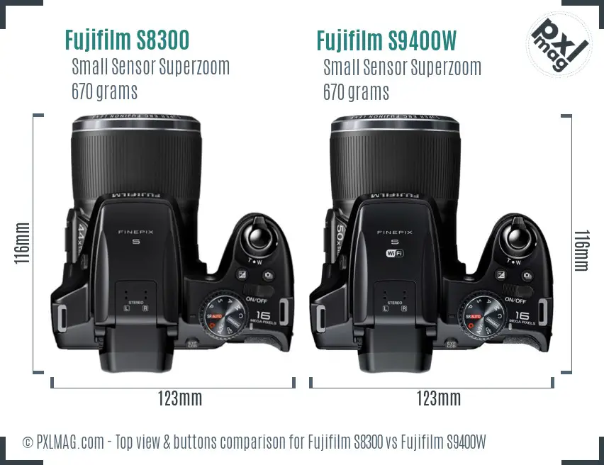 Fujifilm S8300 vs Fujifilm S9400W top view buttons comparison