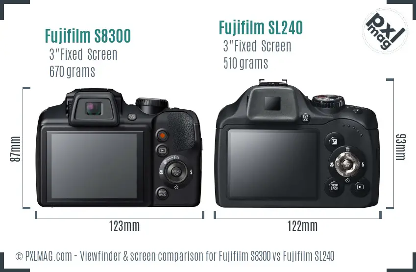 Fujifilm S8300 vs Fujifilm SL240 Screen and Viewfinder comparison