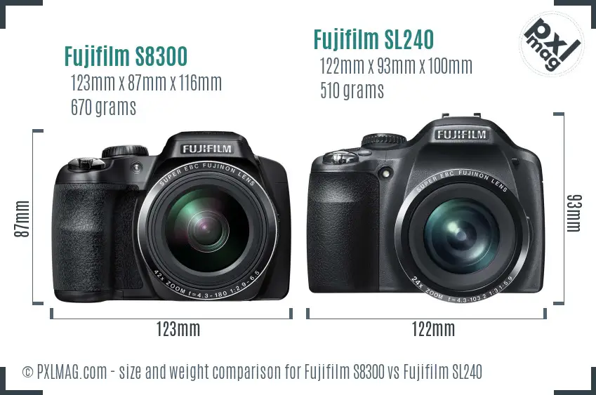 Fujifilm S8300 vs Fujifilm SL240 size comparison