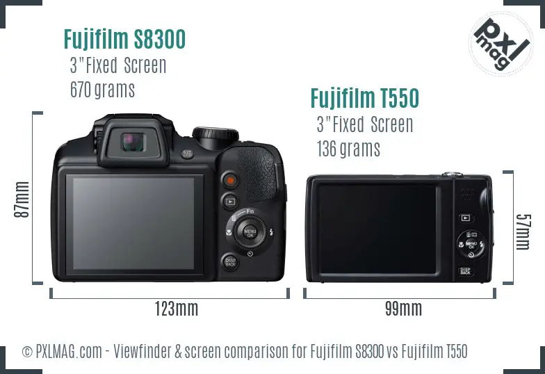 Fujifilm S8300 vs Fujifilm T550 Screen and Viewfinder comparison