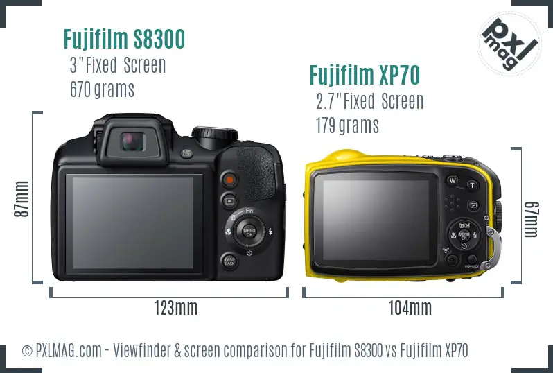 Fujifilm S8300 vs Fujifilm XP70 Screen and Viewfinder comparison
