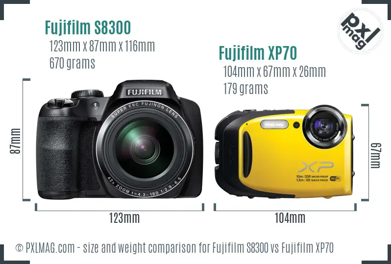 Fujifilm S8300 vs Fujifilm XP70 size comparison