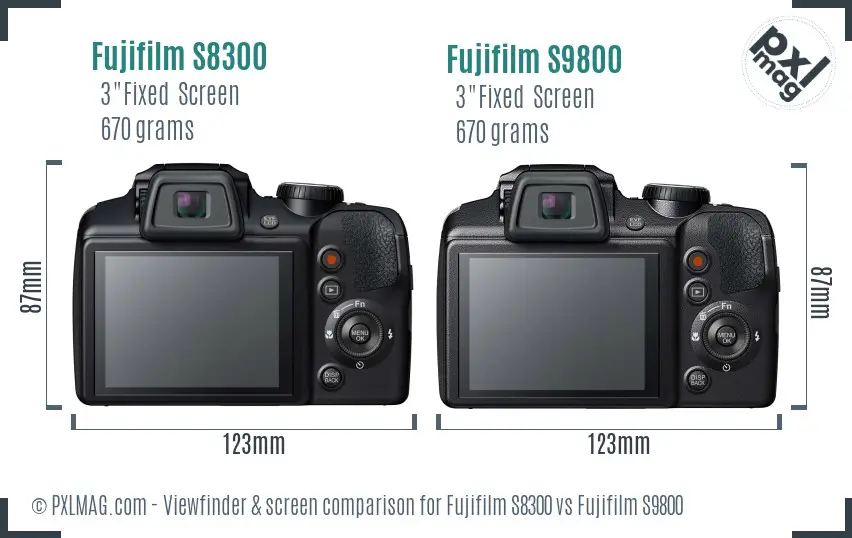 Fujifilm S8300 vs Fujifilm S9800 Screen and Viewfinder comparison