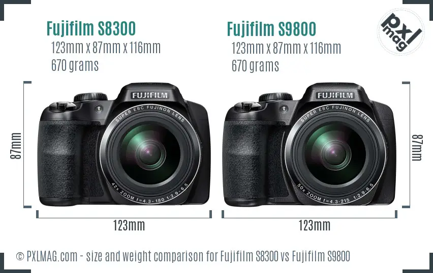 Fujifilm S8300 vs Fujifilm S9800 size comparison
