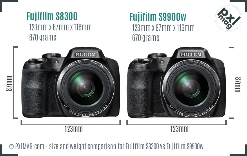 Fujifilm S8300 vs Fujifilm S9900w size comparison