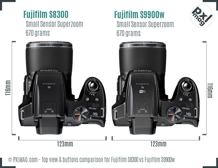 Fujifilm S8300 vs Fujifilm S9900w top view buttons comparison