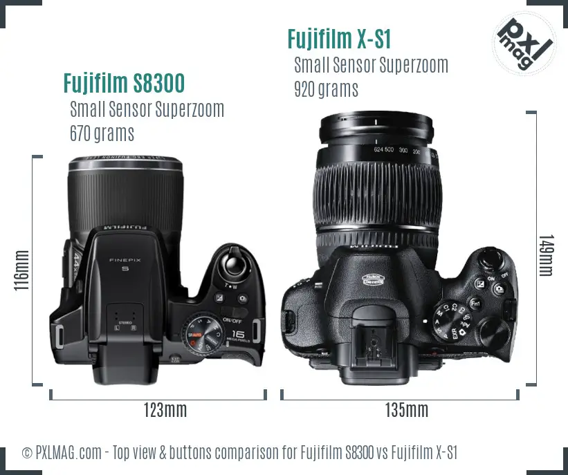 Fujifilm S8300 vs Fujifilm X-S1 top view buttons comparison
