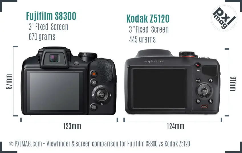 Fujifilm S8300 vs Kodak Z5120 Screen and Viewfinder comparison
