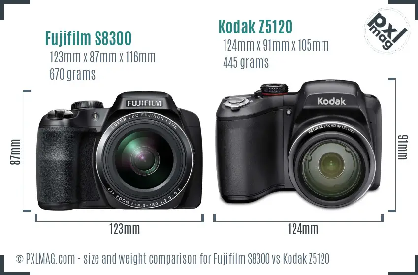 Fujifilm S8300 vs Kodak Z5120 size comparison