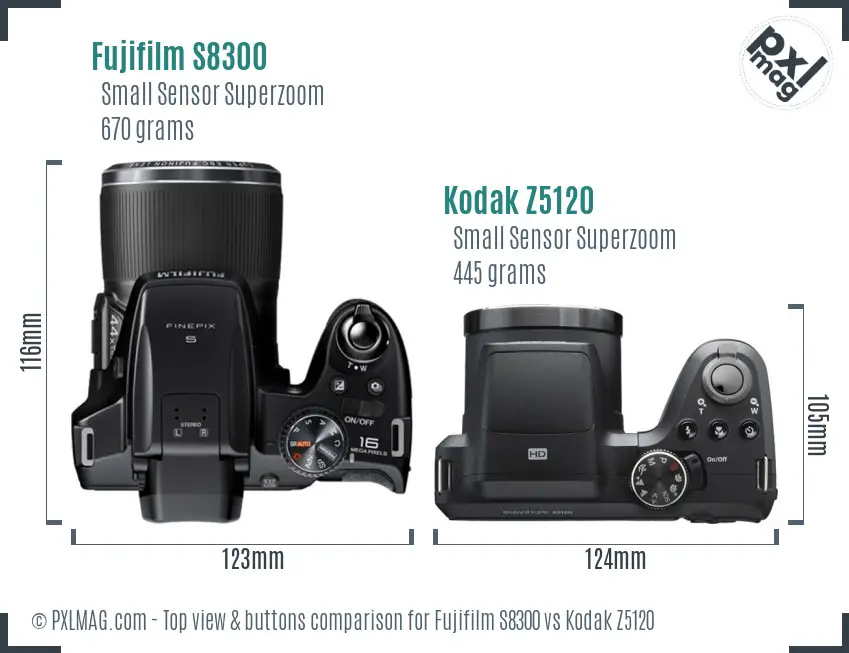 Fujifilm S8300 vs Kodak Z5120 top view buttons comparison