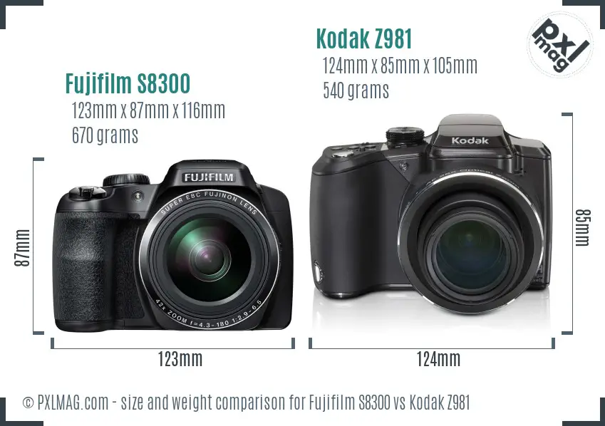 Fujifilm S8300 vs Kodak Z981 size comparison Fujifilm S8300 vs Kodak Z981 size comparison