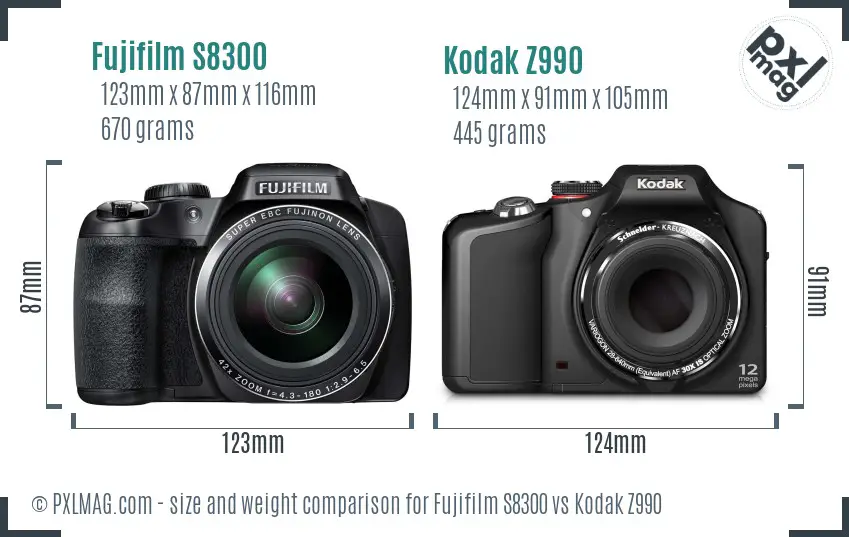 Fujifilm S8300 vs Kodak Z990 size comparison