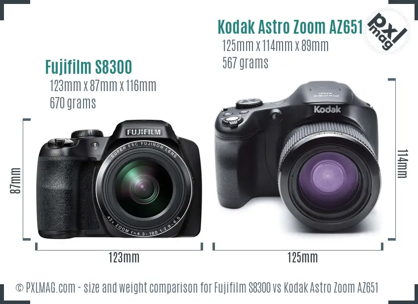 Fujifilm S8300 vs Kodak Astro Zoom AZ651 size comparison