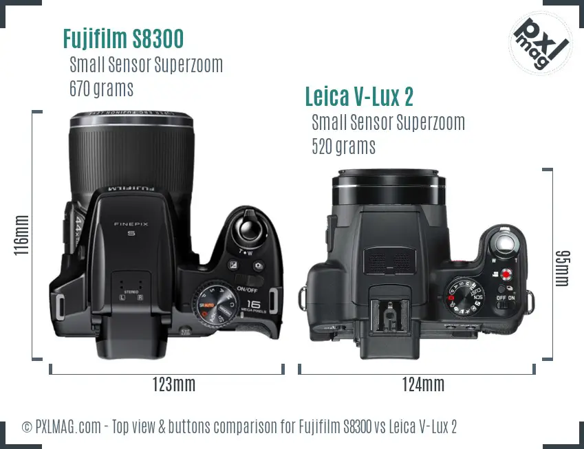 Fujifilm S8300 vs Leica V-Lux 2 top view buttons comparison