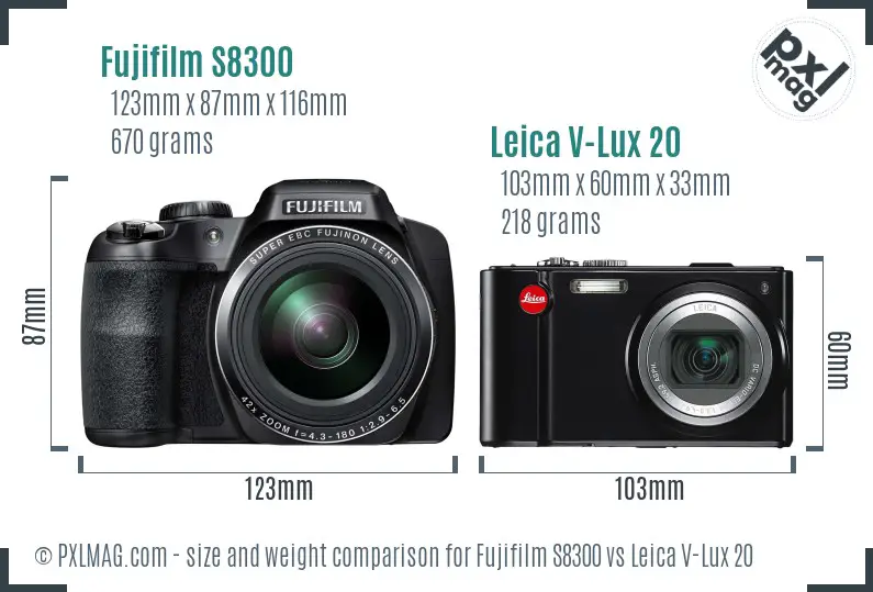 Fujifilm S8300 vs Leica V-Lux 20 size comparison