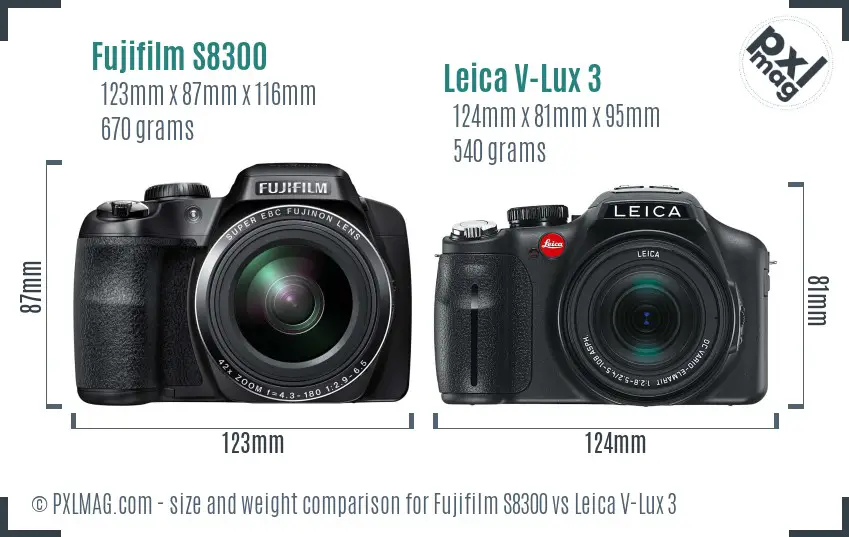 Fujifilm S8300 vs Leica V-Lux 3 size comparison