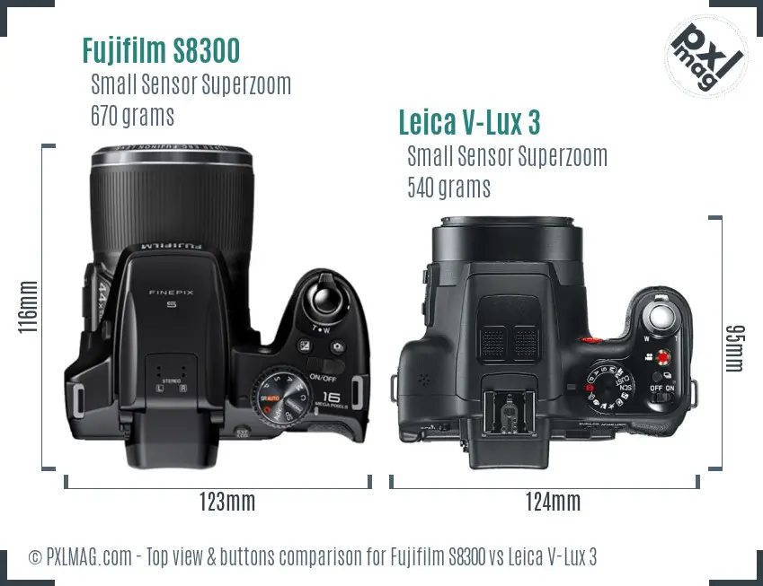 Fujifilm S8300 vs Leica V-Lux 3 top view buttons comparison