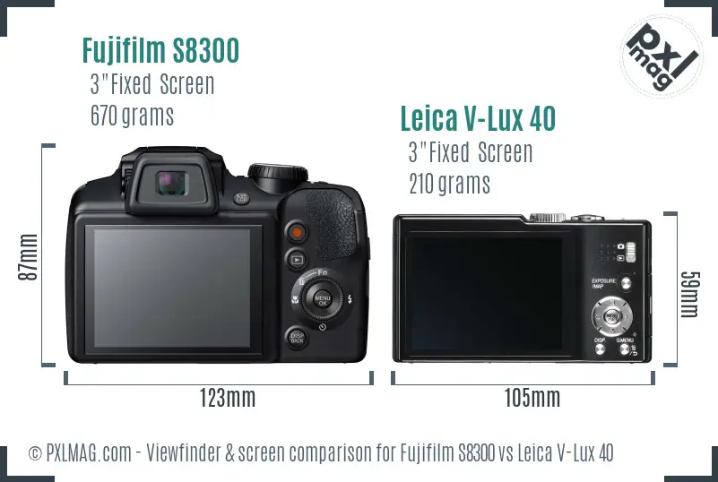 Fujifilm S8300 vs Leica V-Lux 40 Screen and Viewfinder comparison Fujifilm S8300 vs Leica V-Lux 40 Screen and Viewfinder comparison