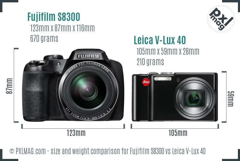 Fujifilm S8300 vs Leica V-Lux 40 size comparison Fujifilm S8300 vs Leica V-Lux 40 size comparison