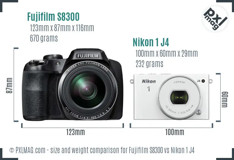 Fujifilm S8300 vs Nikon 1 J4 size comparison