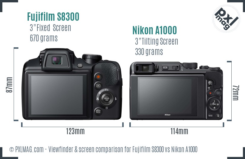 Fujifilm S8300 vs Nikon A1000 Screen and Viewfinder comparison