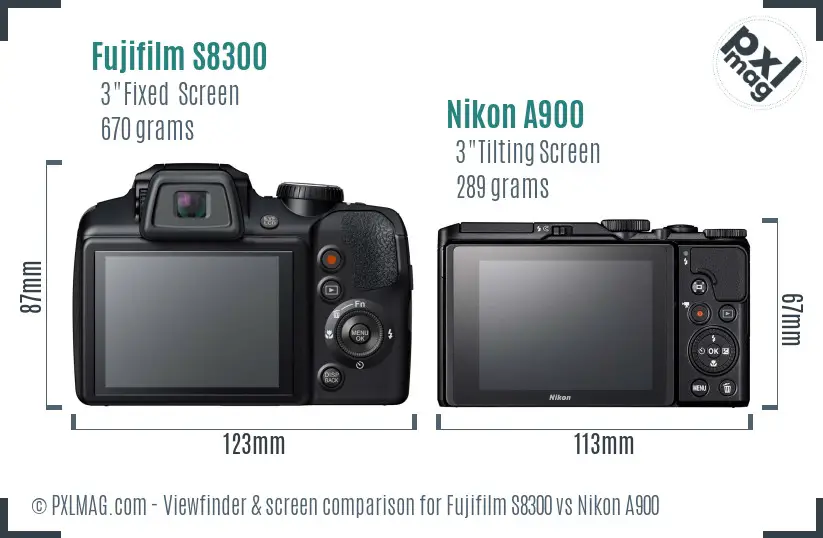 Fujifilm S8300 vs Nikon A900 Screen and Viewfinder comparison