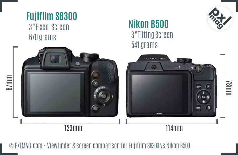 Fujifilm S8300 vs Nikon B500 Screen and Viewfinder comparison