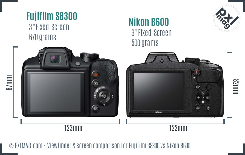 Fujifilm S8300 vs Nikon B600 Screen and Viewfinder comparison