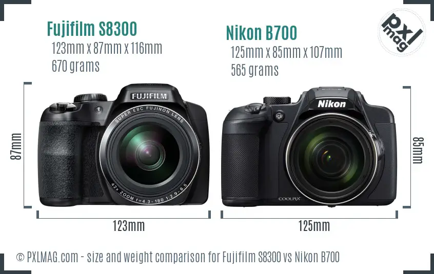 Fujifilm S8300 vs Nikon B700 size comparison