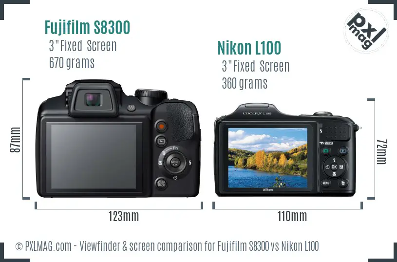 Fujifilm S8300 vs Nikon L100 Screen and Viewfinder comparison