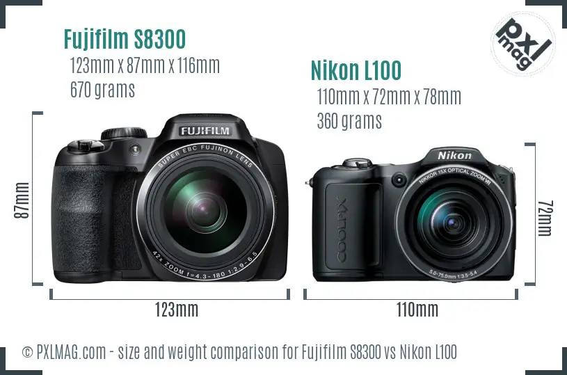 Fujifilm S8300 vs Nikon L100 size comparison