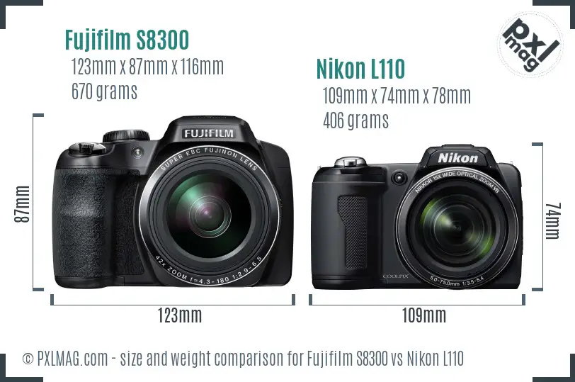 Fujifilm S8300 vs Nikon L110 size comparison