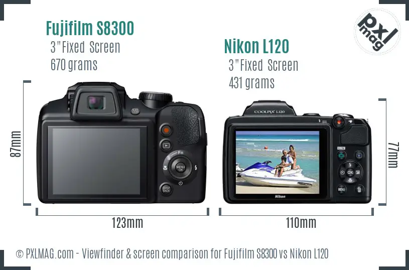 Fujifilm S8300 vs Nikon L120 Screen and Viewfinder comparison