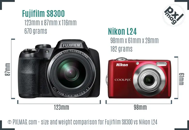 Fujifilm S8300 vs Nikon L24 size comparison