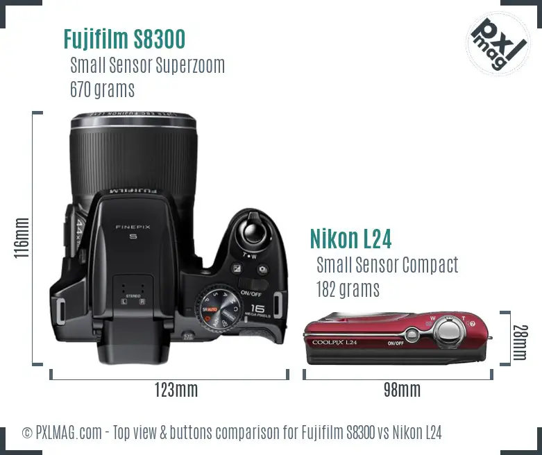 Fujifilm S8300 vs Nikon L24 top view buttons comparison