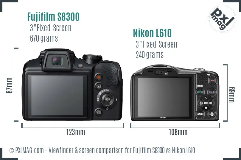 Fujifilm S8300 vs Nikon L610 Screen and Viewfinder comparison