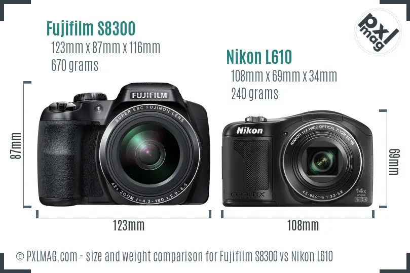 Fujifilm S8300 vs Nikon L610 size comparison