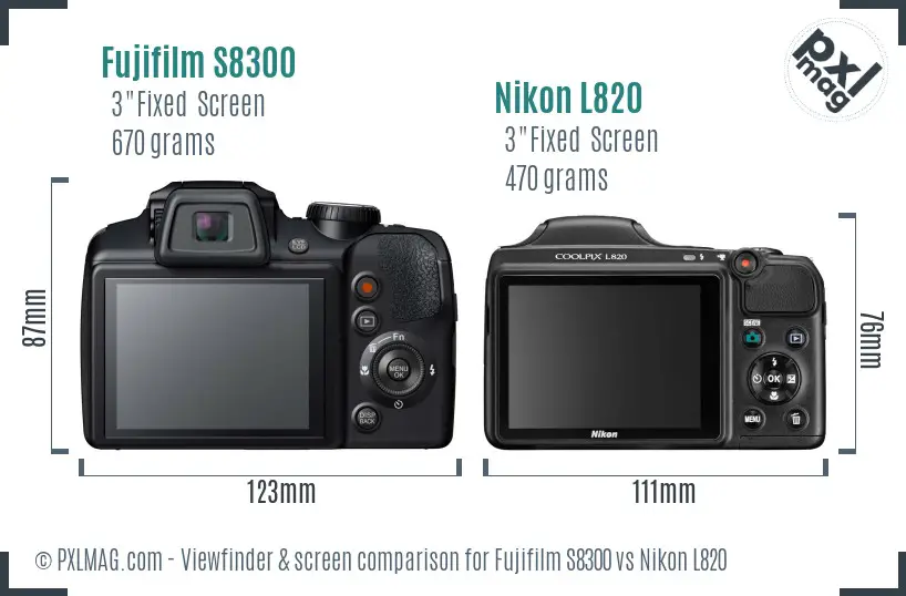 Fujifilm S8300 vs Nikon L820 Screen and Viewfinder comparison Fujifilm S8300 vs Nikon L820 Screen and Viewfinder comparison
