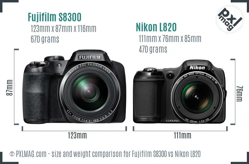 Fujifilm S8300 vs Nikon L820 size comparison Fujifilm S8300 vs Nikon L820 size comparison