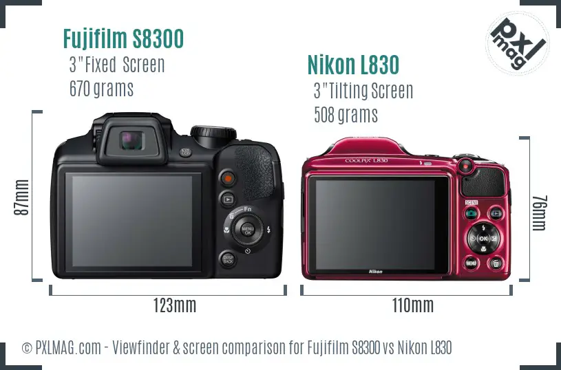 Fujifilm S8300 vs Nikon L830 Screen and Viewfinder comparison