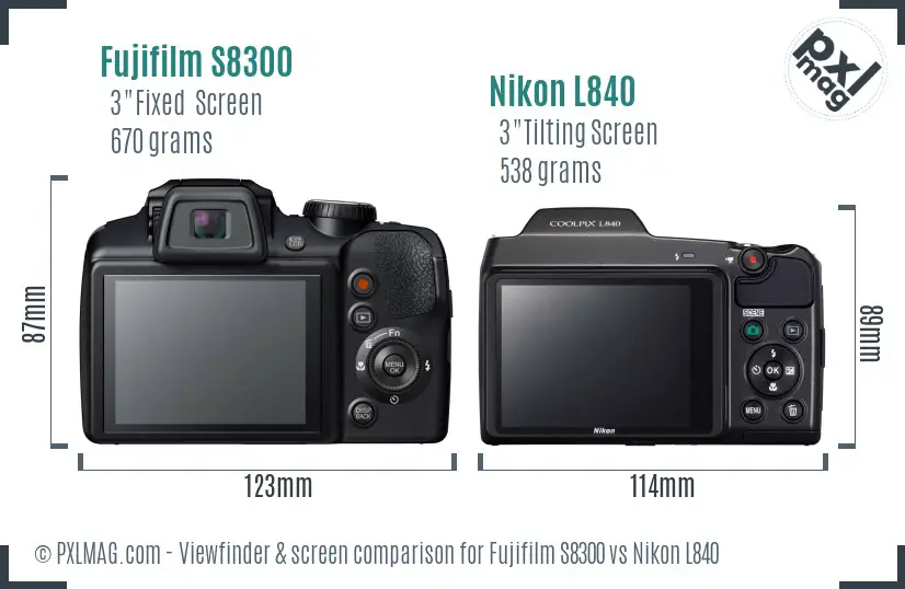 Fujifilm S8300 vs Nikon L840 Screen and Viewfinder comparison