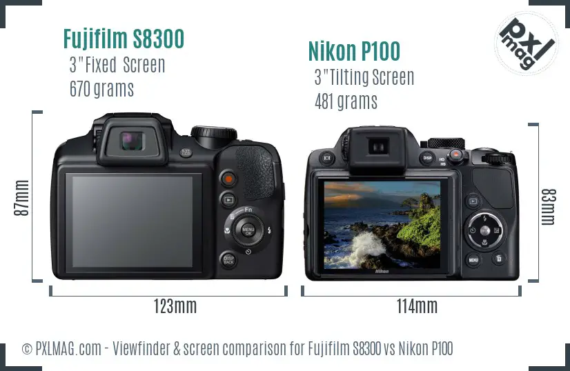 Fujifilm S8300 vs Nikon P100 Screen and Viewfinder comparison
