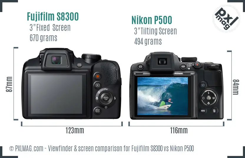 Fujifilm S8300 vs Nikon P500 Screen and Viewfinder comparison