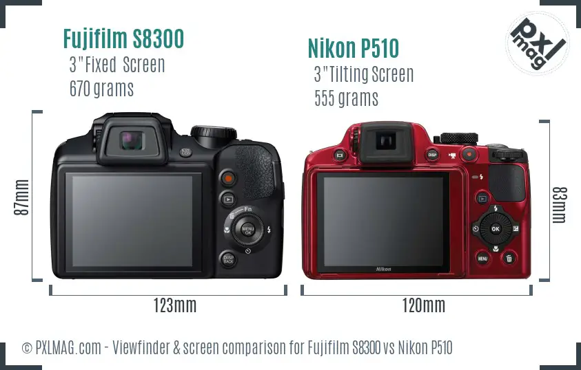 Fujifilm S8300 vs Nikon P510 Screen and Viewfinder comparison