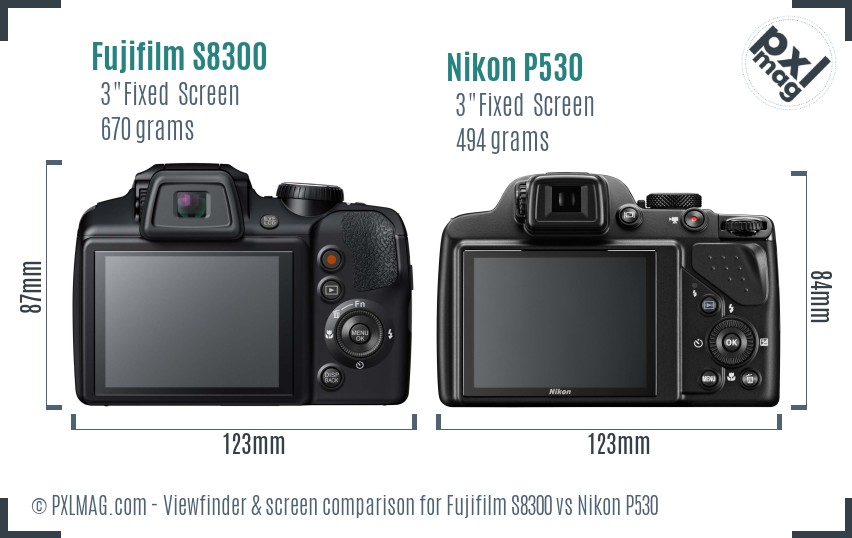 Fujifilm S8300 vs Nikon P530 Screen and Viewfinder comparison